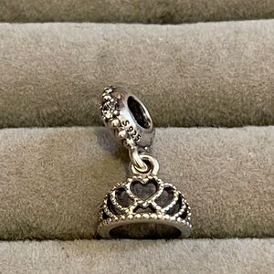 Pandora “RETIRED” Hearts Tiara Dangle Charm w/Cz clear